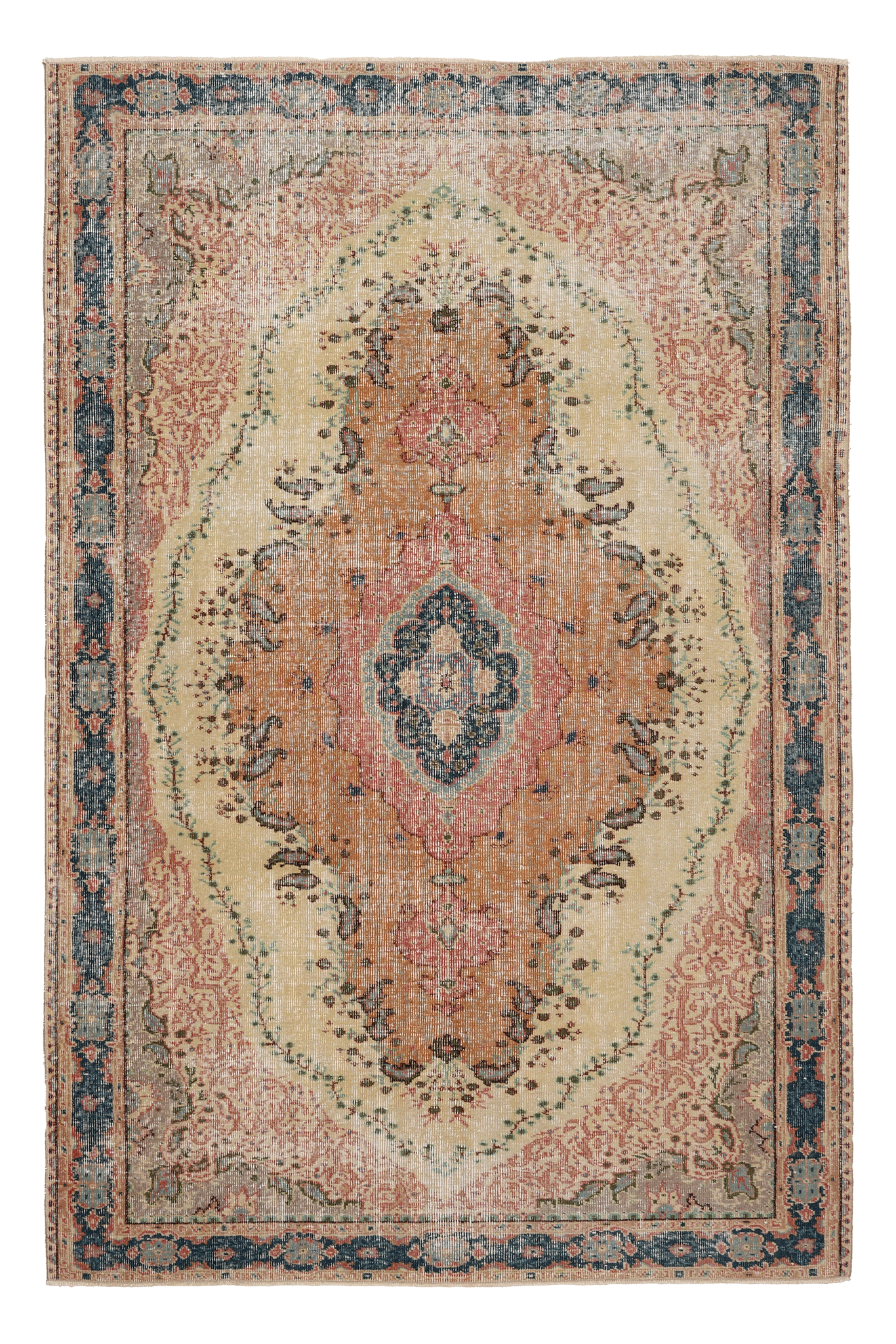 Vintage Isparta Turkish Area Rug 5x8 ft — Beige & Blue Floral (No. 63056)