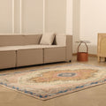 Vintage Isparta Turkish Area Rug 5x8 ft — Beige & Blue Floral (No. 63056)