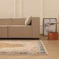 Vintage Isparta Turkish Area Rug 5x8 ft — Beige & Blue Floral (No. 63056)