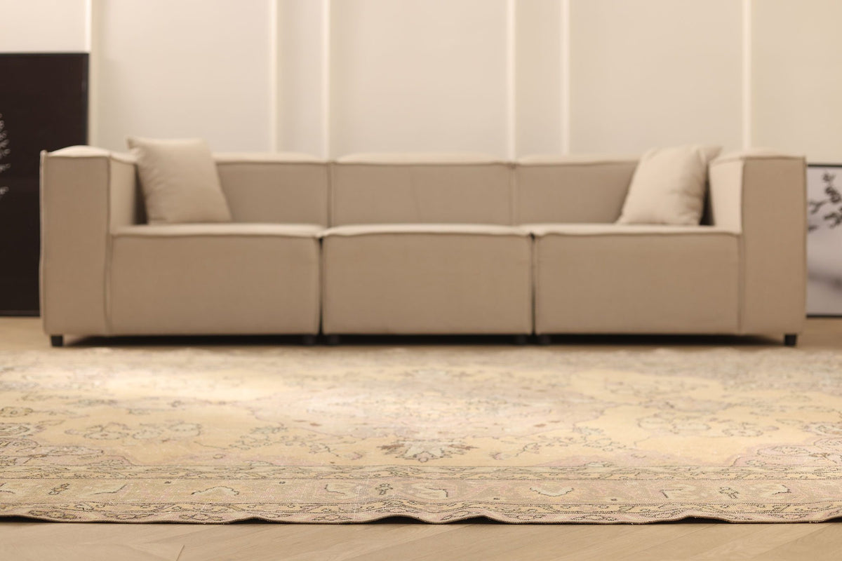 Vintage Isparta Turkish Oversize Rug 8x11 ft — Beige & Brown Floral