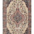 Vintage Isparta Turkish Area Rug 5x8 ft — Beige & Pink Floral