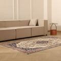 Vintage Isparta Turkish Area Rug 5x8 ft — Beige & Blue Floral