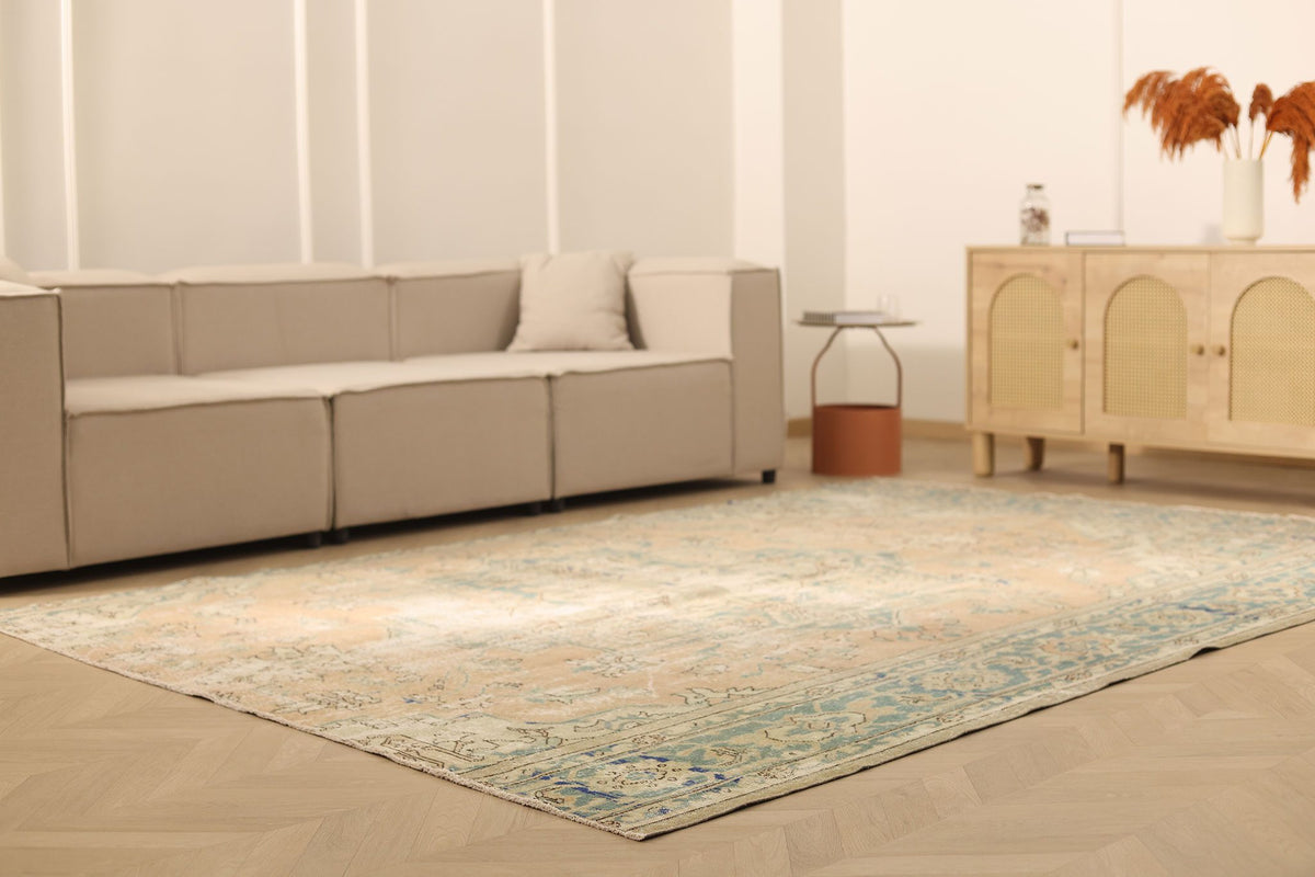 Vintage Isparta Turkish Area Rug 7x10 ft — Brown & Beige Floral
