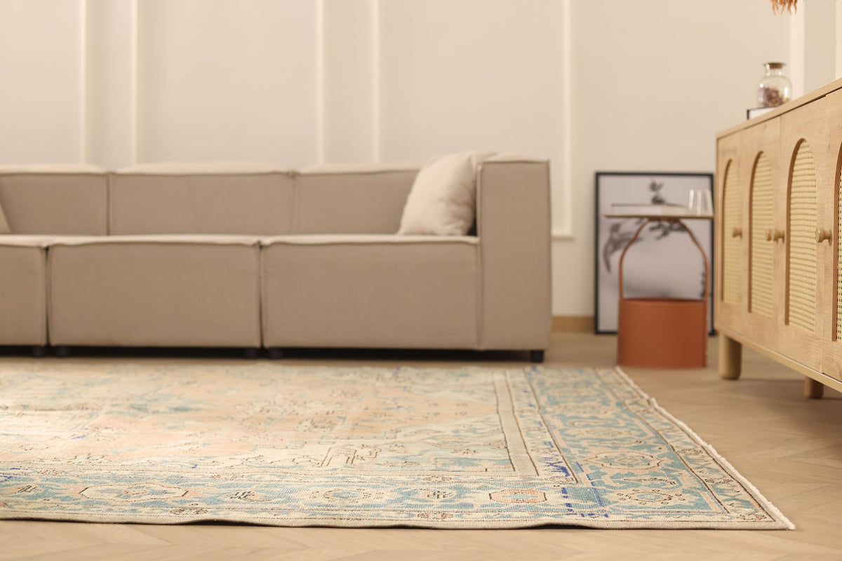 Vintage Isparta Turkish Area Rug 7x10 ft — Brown & Beige Floral