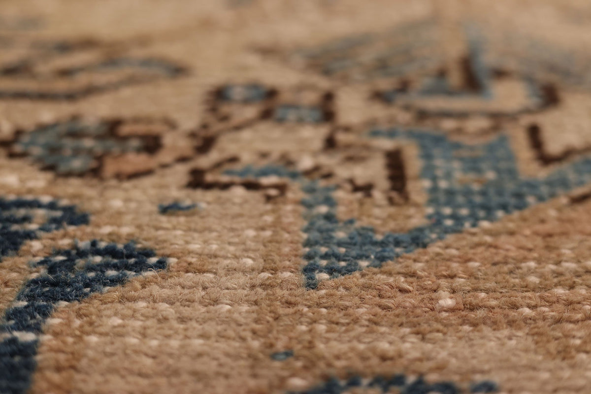 Vintage Isparta Turkish Area Rug 7x9 ft — Brown & Blue Geometric