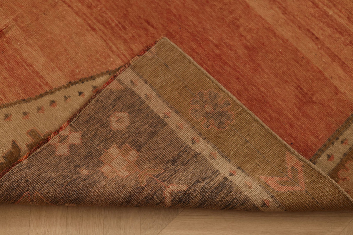 Vintage Sivas Turkish Area Rug 5x9 ft — Orange & Brown Geometric