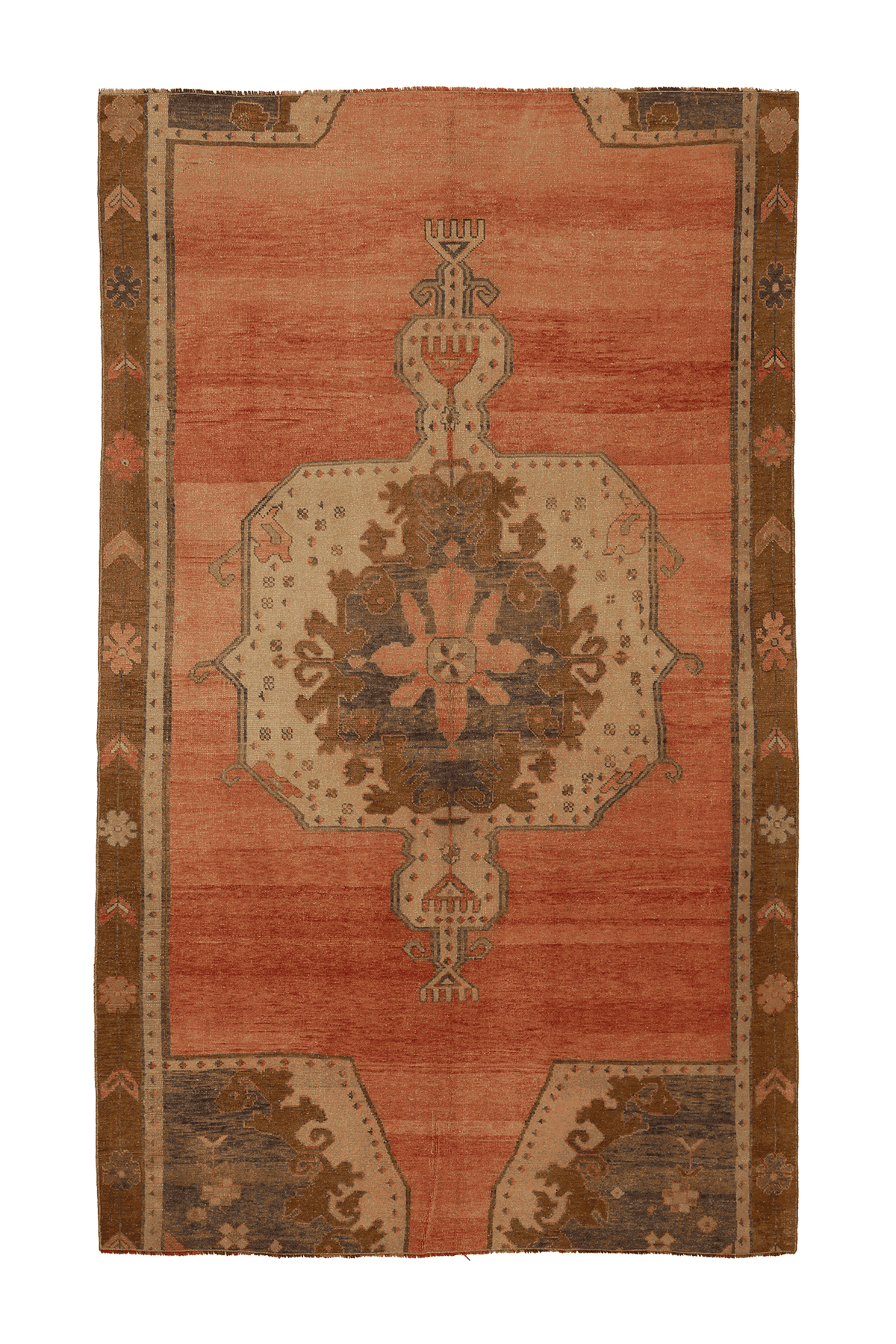 Vintage Sivas Turkish Area Rug 5x9 ft — Orange & Brown Geometric