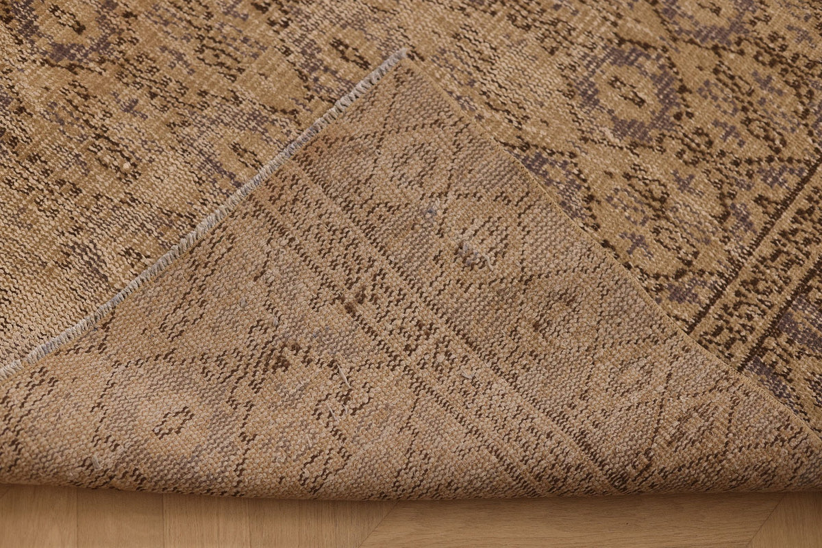 Vintage Manisa Turkish Area Rug 5x7 ft — Beige & Brown Geometric