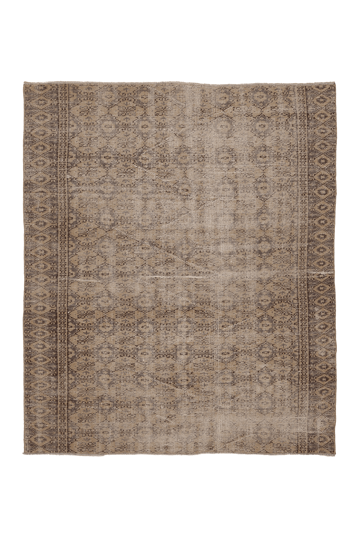 Vintage Manisa Turkish Area Rug 5x7 ft — Beige & Brown Geometric