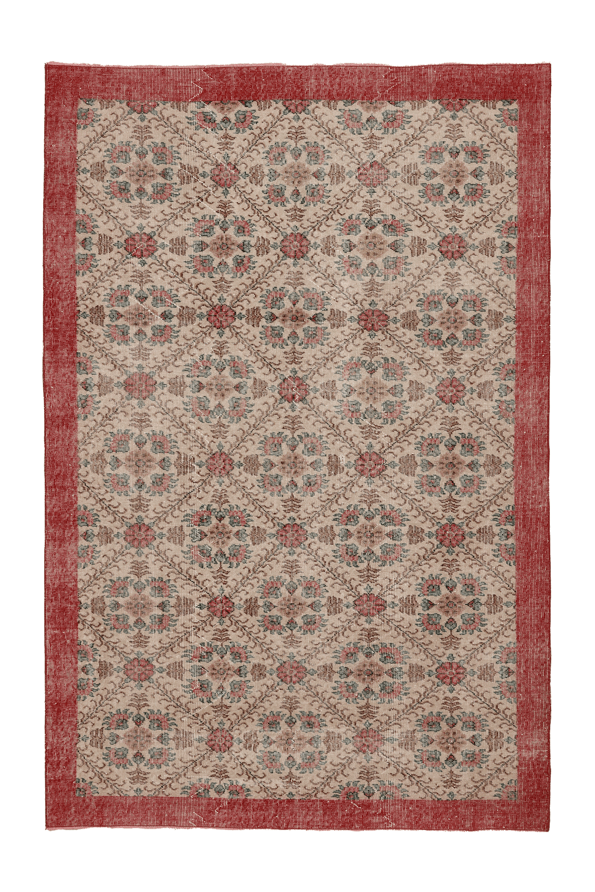 Vintage Isparta Turkish Area Rug 6x9 ft — Beige & Red Floral
