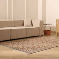 Vintage Uşak Turkish Area Rug 5x7 ft — Brown & Beige Geometric