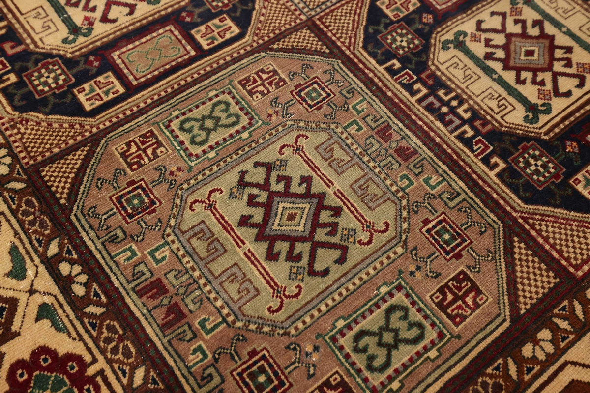 Vintage Kayseri Turkish Area Rug 5x8 ft — Beige & Brown Medallion