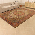 Vintage Konya Turkish Area Rug 8x11 ft — Beige & Orange Medallion