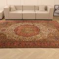Vintage Konya Turkish Area Rug 8x11 ft — Beige & Orange Medallion