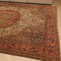 Vintage Konya Turkish Area Rug 8x11 ft — Beige & Orange Medallion