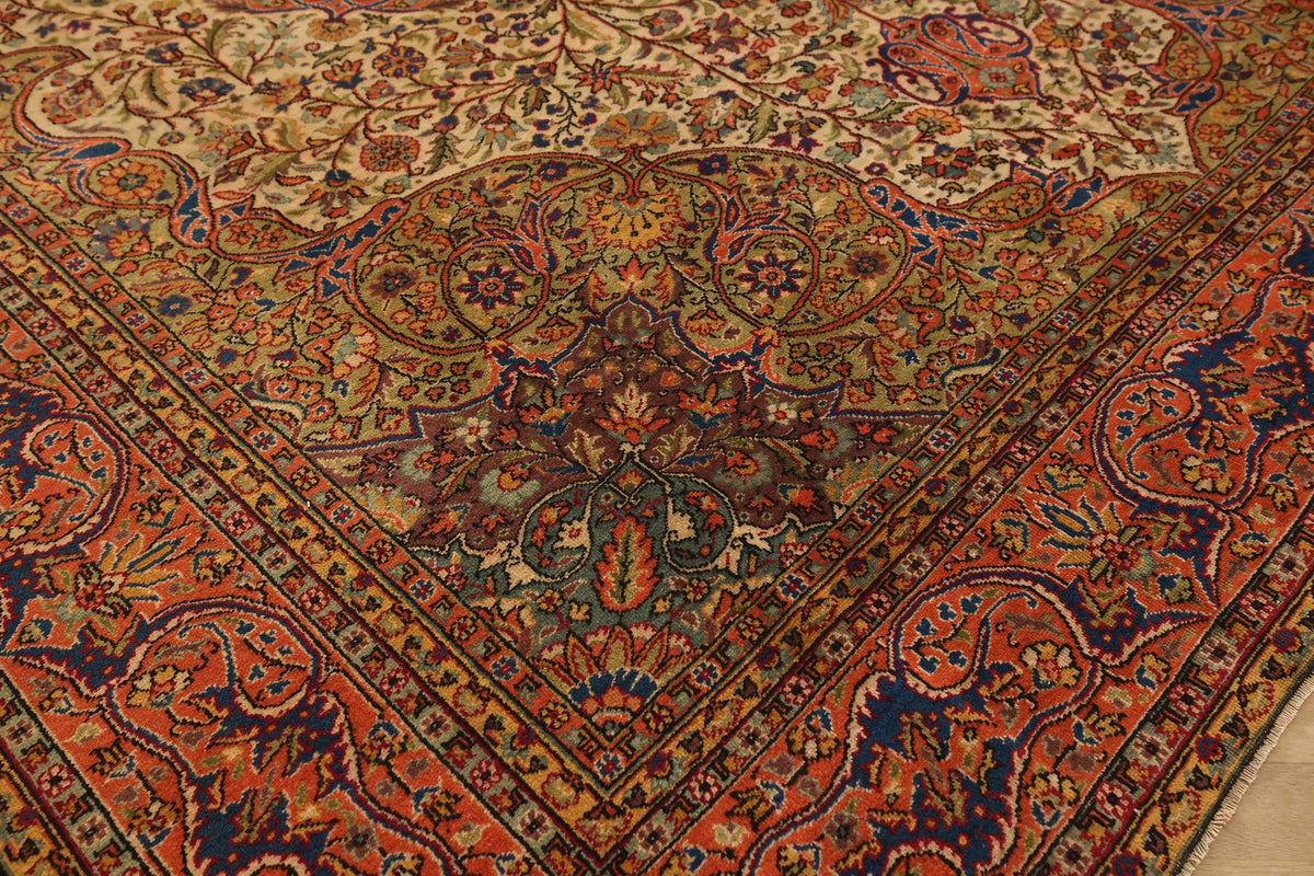 Vintage Konya Turkish Area Rug 8x11 ft — Beige & Orange Medallion