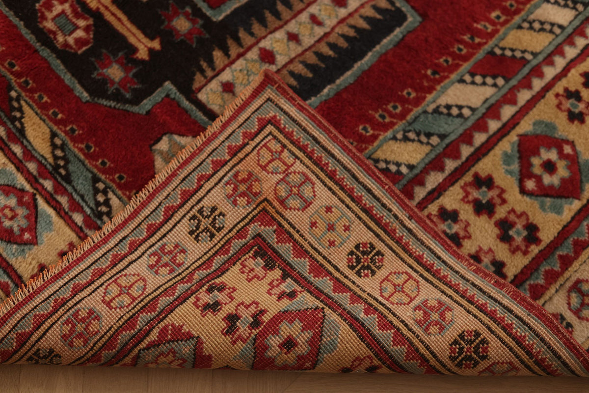 Vintage Konya Turkish Area Rug 5x7 ft — Red & Beige Geometric