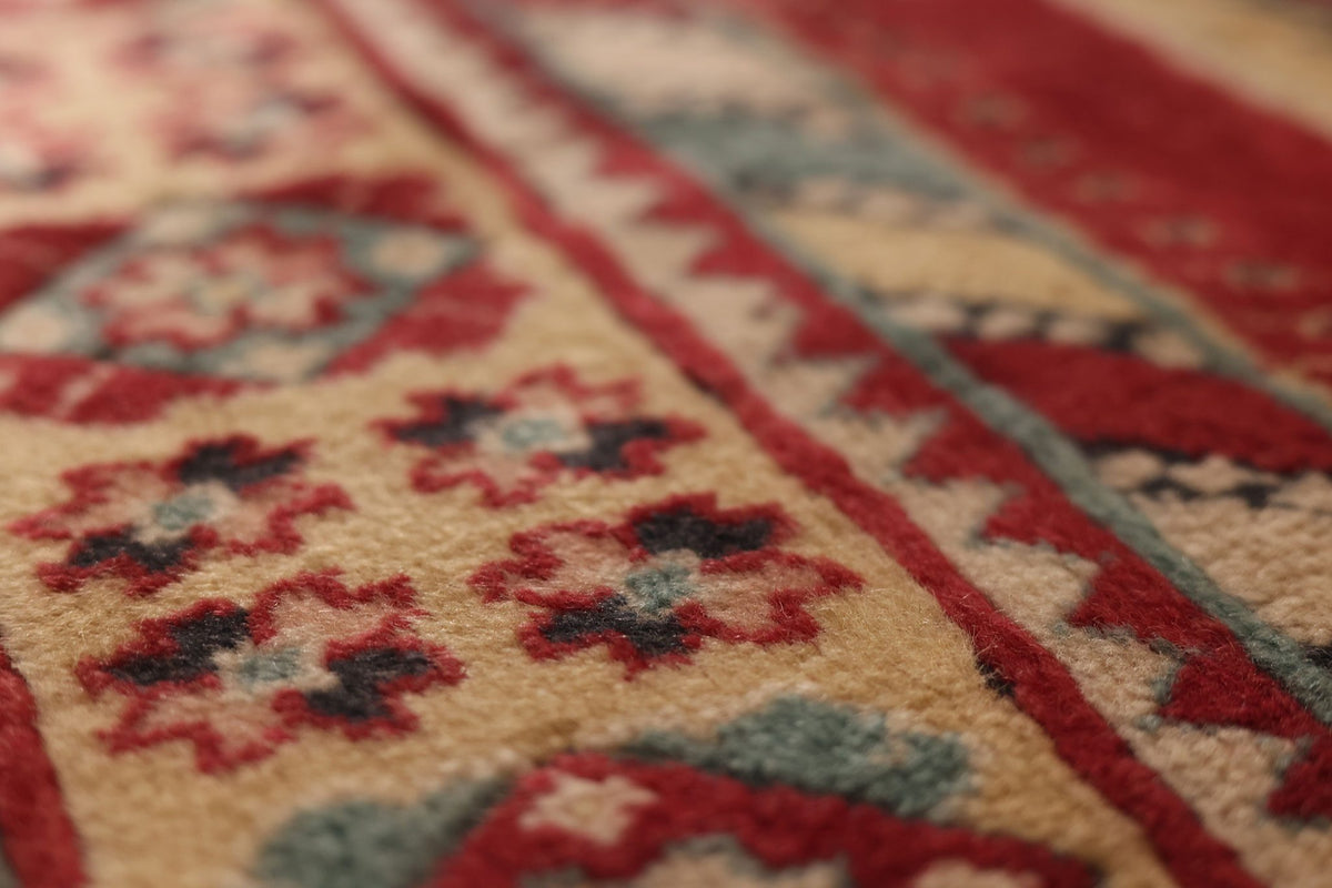 Vintage Konya Turkish Area Rug 5x7 ft — Red & Beige Geometric
