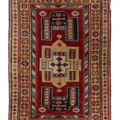 Vintage Konya Turkish Area Rug 5x7 ft — Red & Beige Geometric
