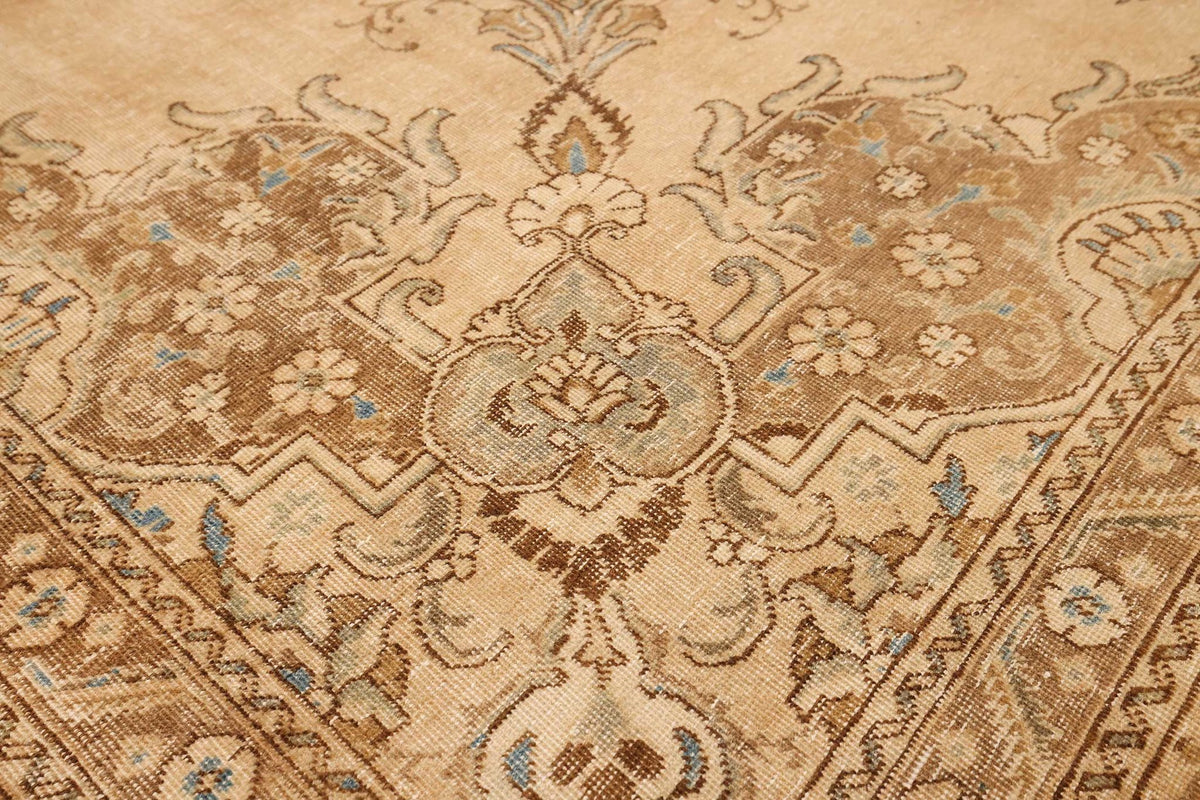 Vintage Southeastern Persian Style Area Rug 9x14 ft — Beige & Brown Medallion