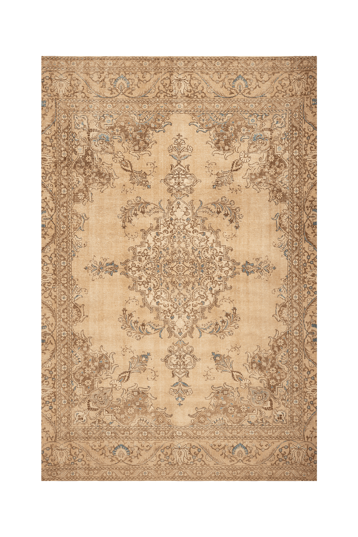Vintage Southeastern Persian Style Area Rug 9x14 ft — Beige & Brown Medallion
