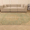 Vintage Southeastern Persian Style Area Rug 7x12 ft — Beige & Green Medallion
