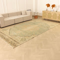 Vintage Southeastern Persian Style Area Rug 7x12 ft — Beige & Green Medallion