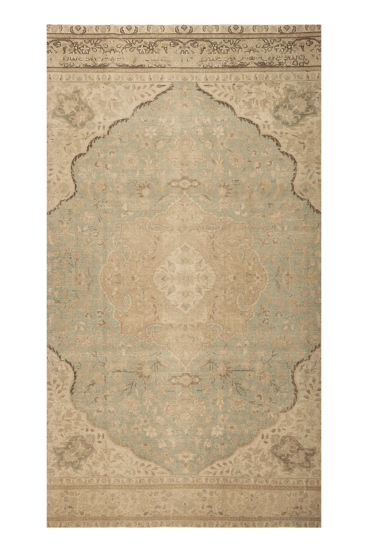 Vintage Southeastern Persian Style Area Rug 7x12 ft — Beige & Green Medallion