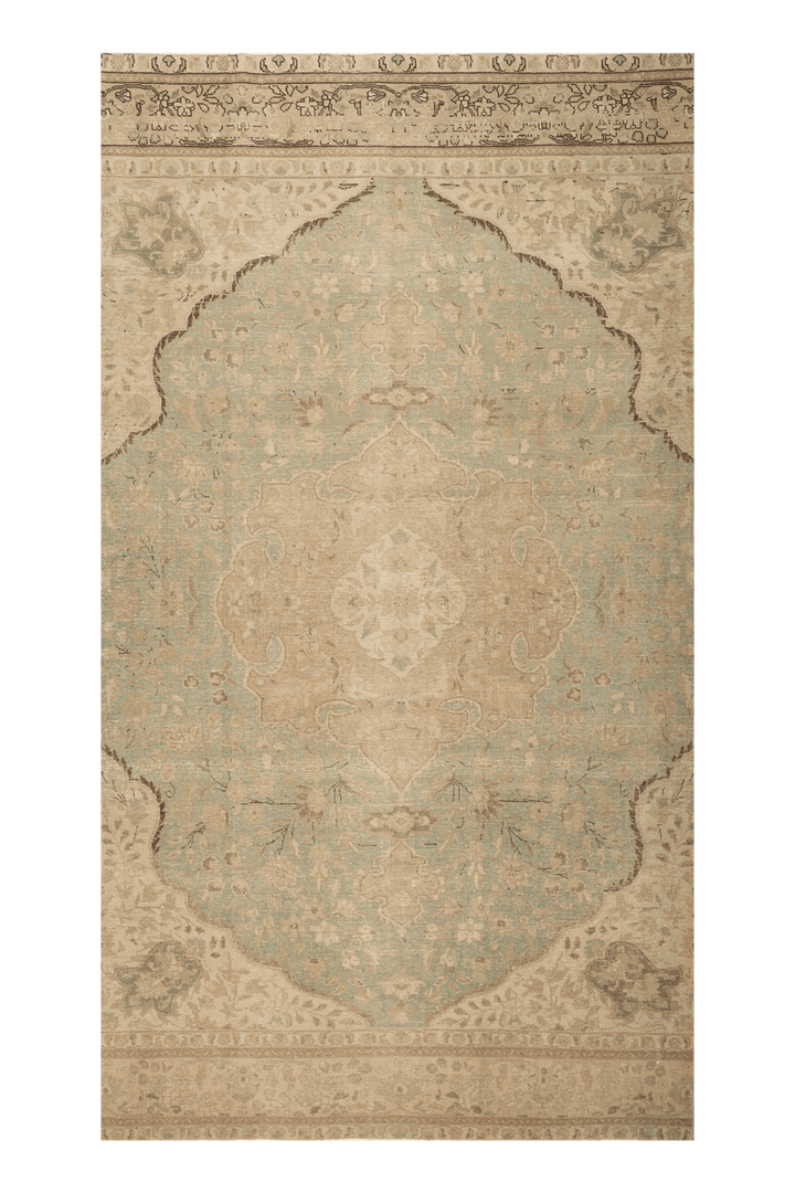 Vintage Southeastern Persian Style Area Rug 7x12 ft — Beige & Green Medallion