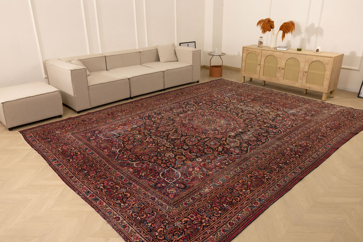 Vintage Southeastern Persian Style Oversize Rug 10x14 ft — Red & Blue Medallion