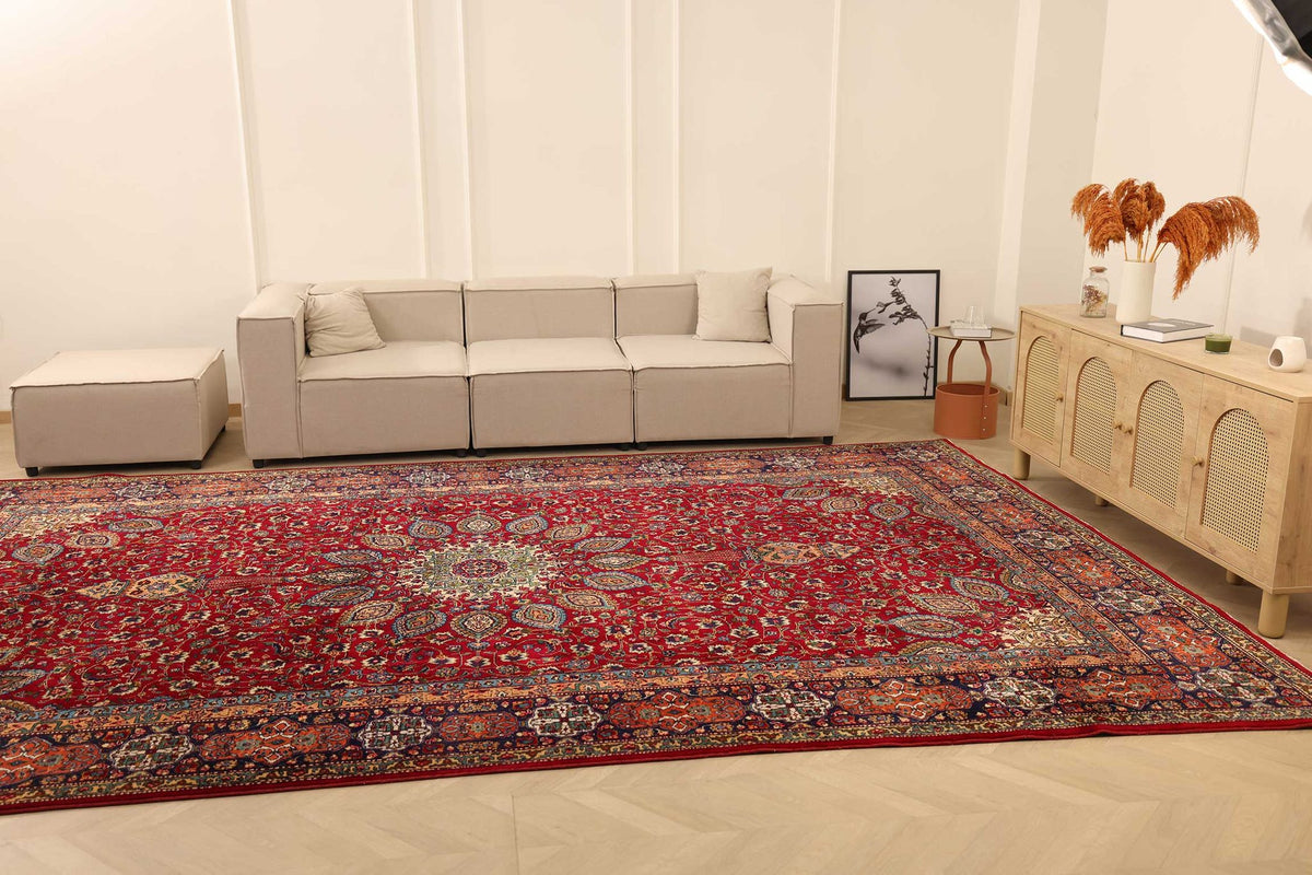 Vintage Southeastern Persian Style Oversize Rug 9x15 ft — Red & Blue Medallion