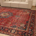 Vintage Southeastern Persian Style Oversize Rug 10x13 ft — Red & Blue Medallion