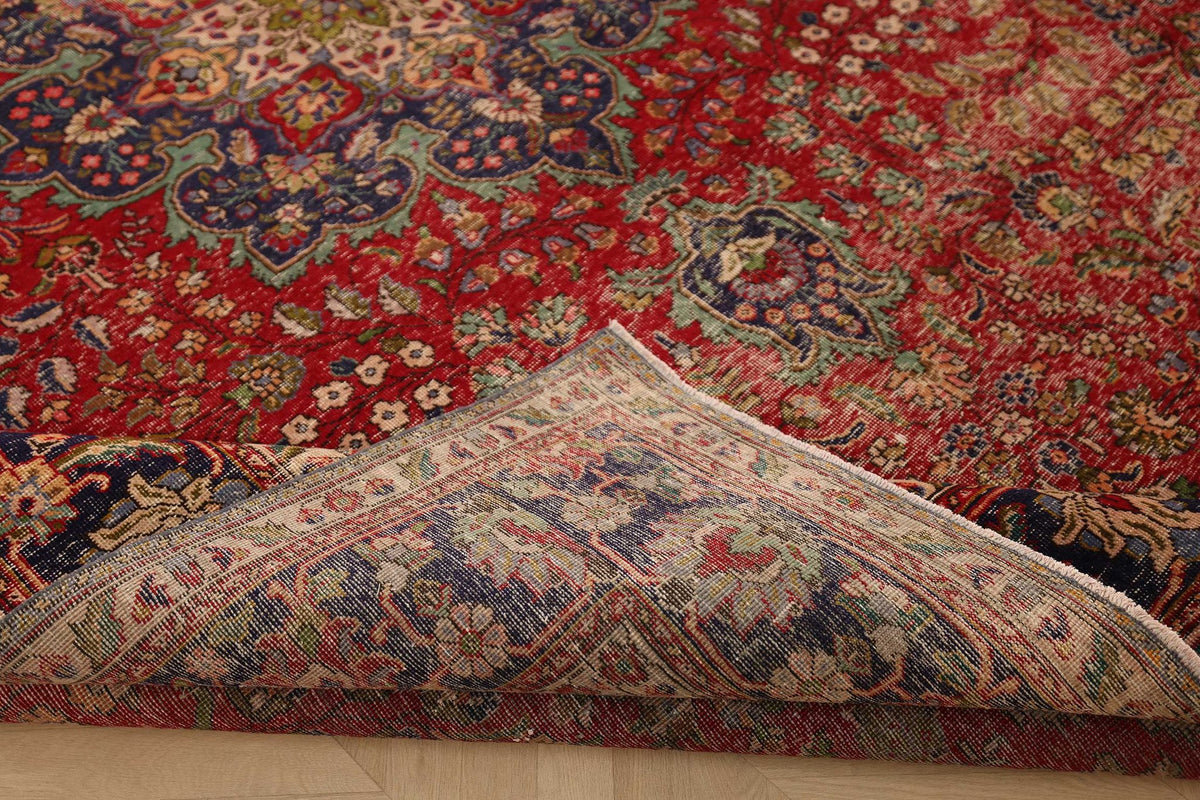 Vintage Southeastern Persian Style Oversize Rug 10x13 ft — Red & Blue Medallion