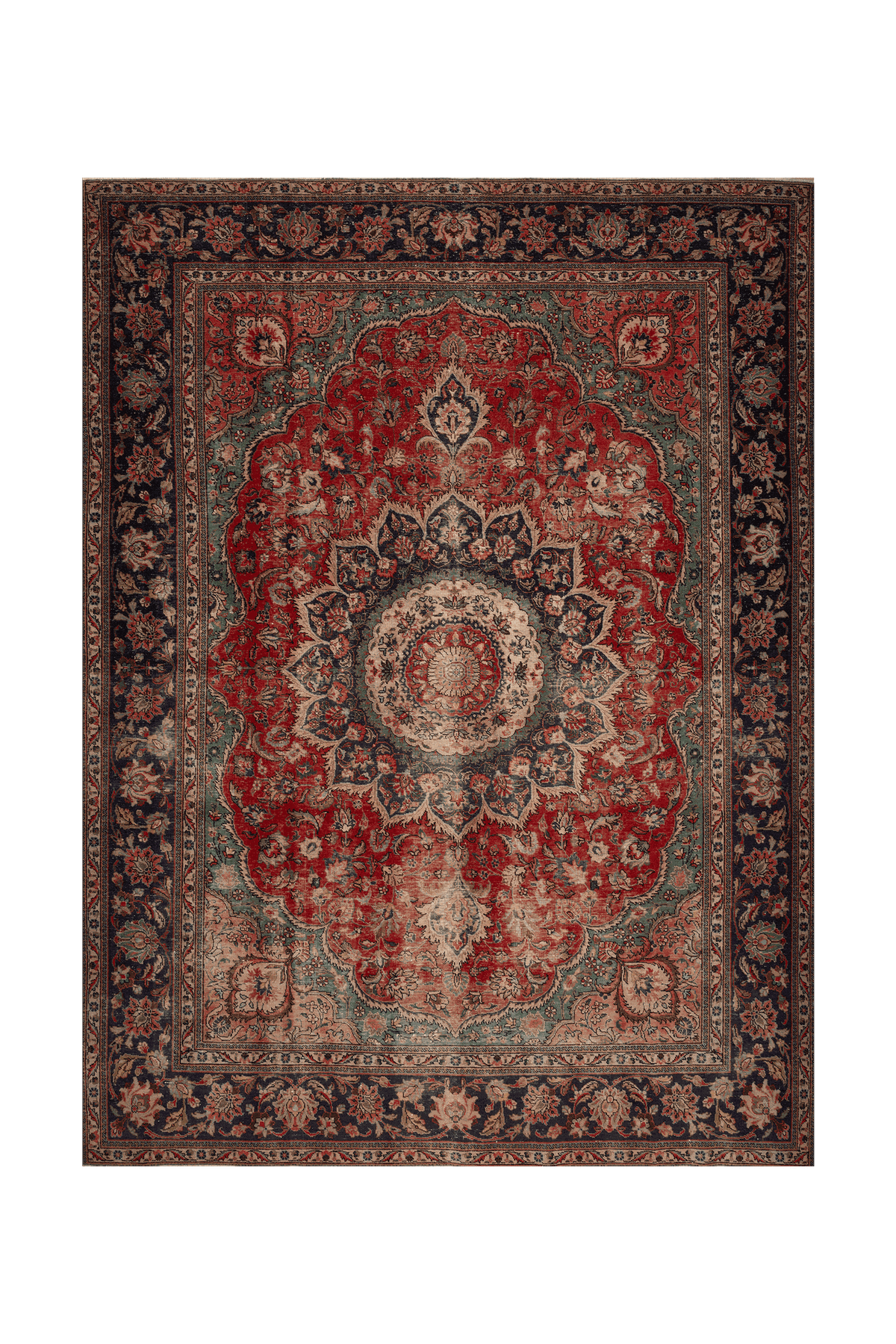 Vintage Southeastern Persian Style Oversize Rug 10x13 ft — Red & Green Medallion