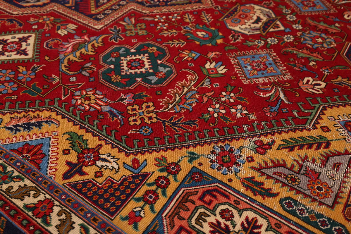 Vintage Southeastern Persian Style Oversize Rug 10x13 ft — Red & Blue Medallion