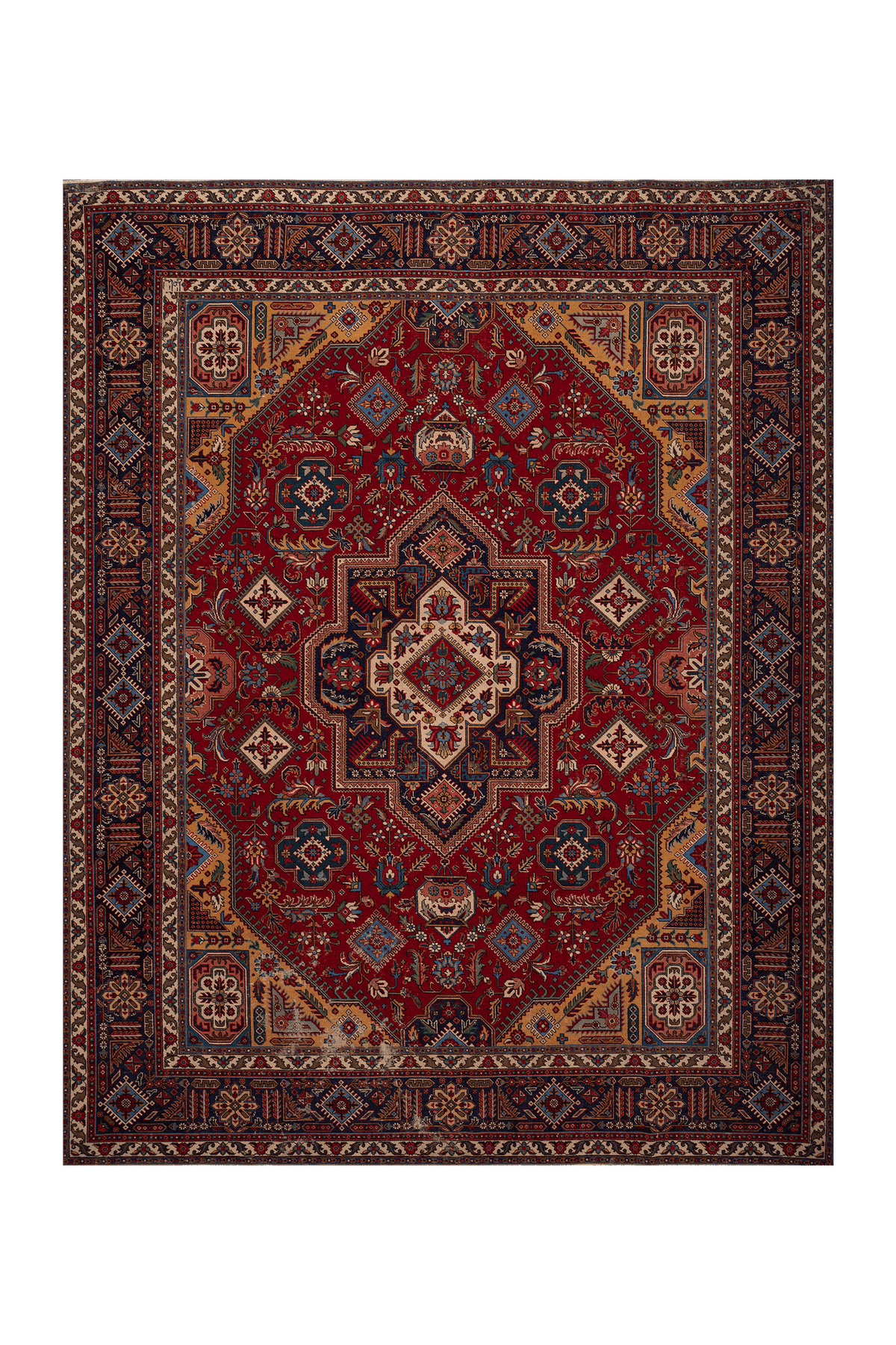 Vintage Southeastern Persian Style Oversize Rug 10x13 ft — Red & Blue Medallion