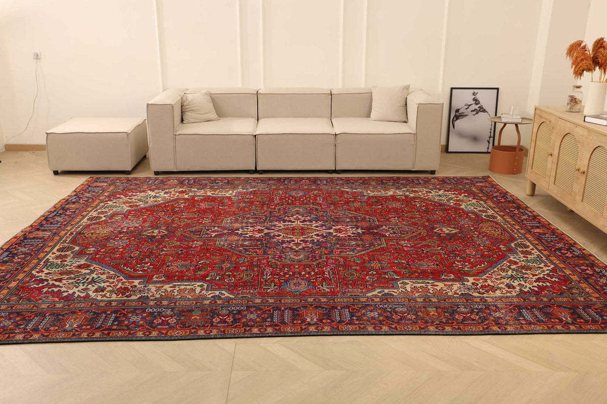Vintage Southeastern Persian Style Oversize Rug 9x13 ft — Red & Blue Medallion