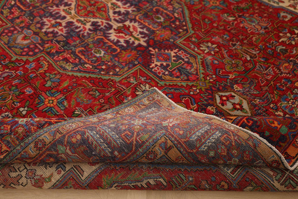 Vintage Southeastern Persian Style Oversize Rug 9x13 ft — Red & Blue Medallion