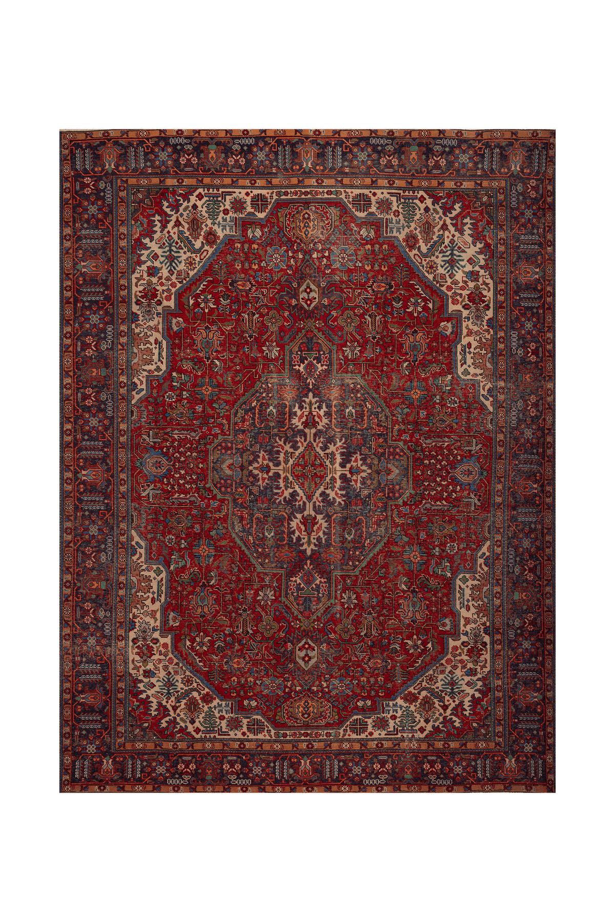 Vintage Southeastern Persian Style Oversize Rug 9x13 ft — Red & Blue Medallion