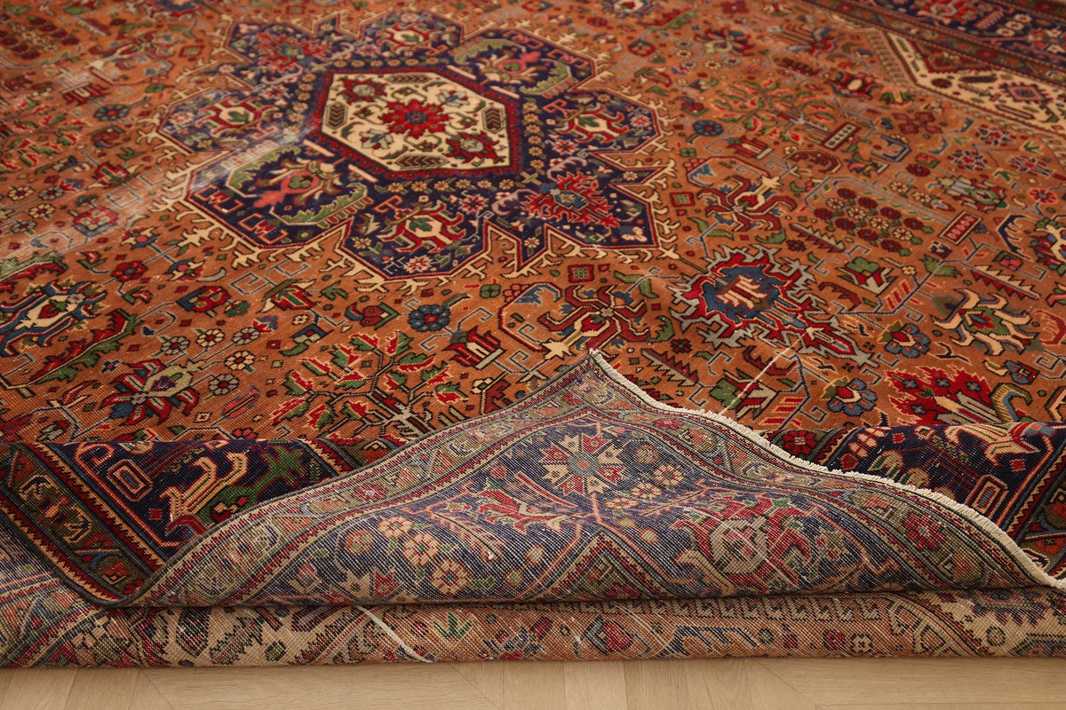 Vintage Southeastern Persian Style Oversize Rug 10x13 ft — Brown & Blue Medallion