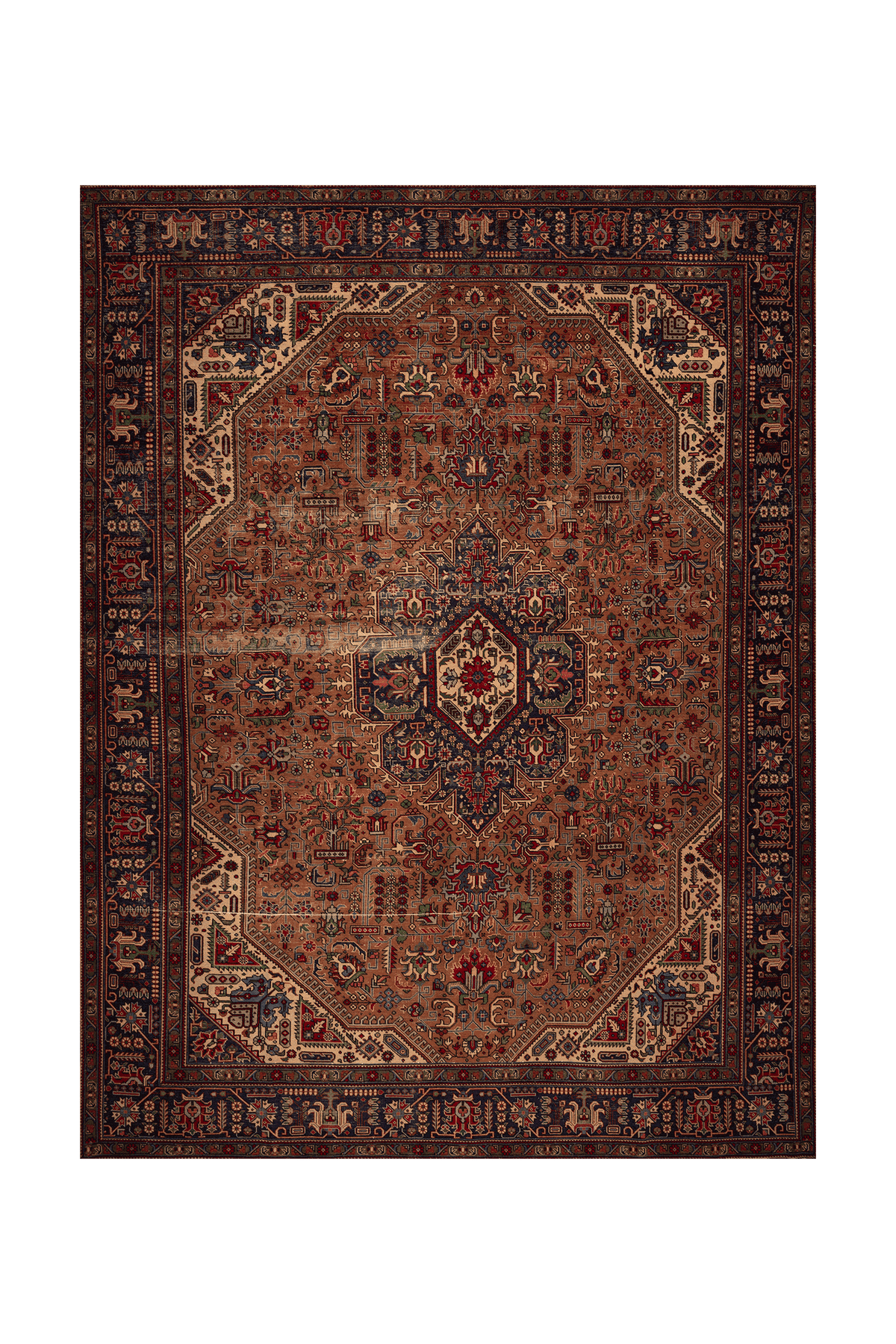 Vintage Southeastern Persian Style Oversize Rug 10x13 ft — Brown & Blue Medallion
