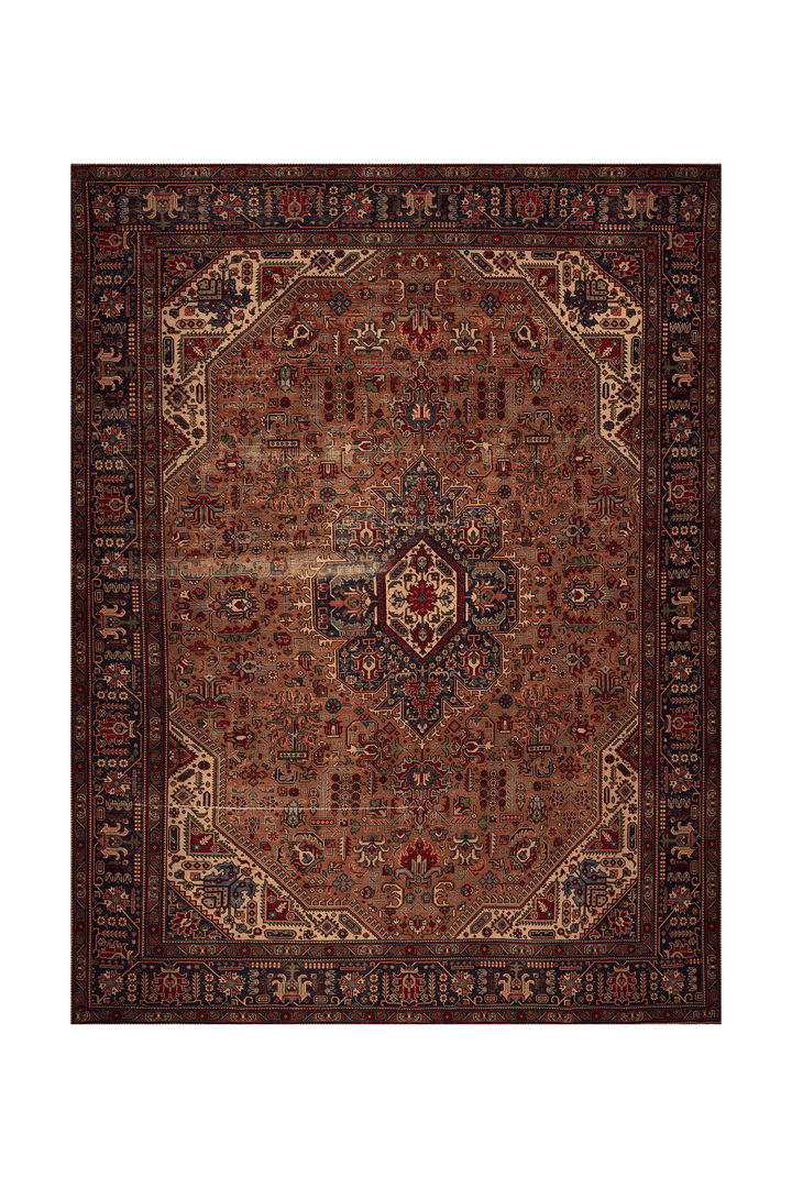 Vintage Southeastern Persian Style Oversize Rug 10x13 ft — Brown & Blue Medallion