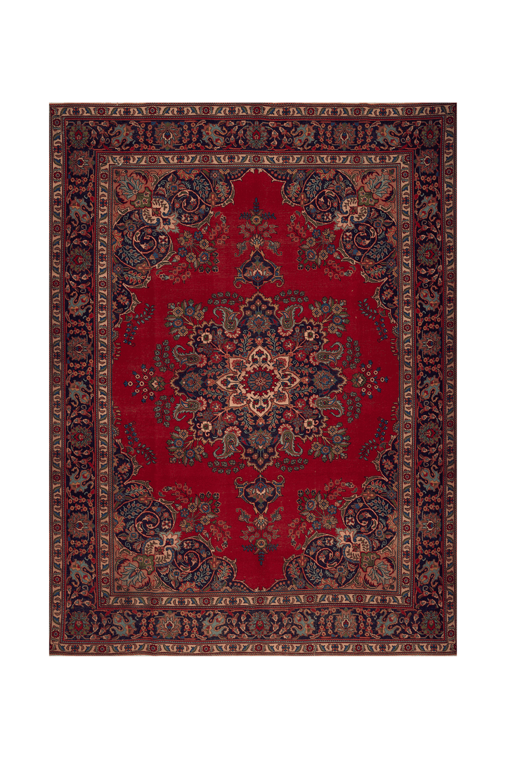Vintage Southeastern Persian Style Oversize Rug 9x13 ft — Red & Blue Medallion