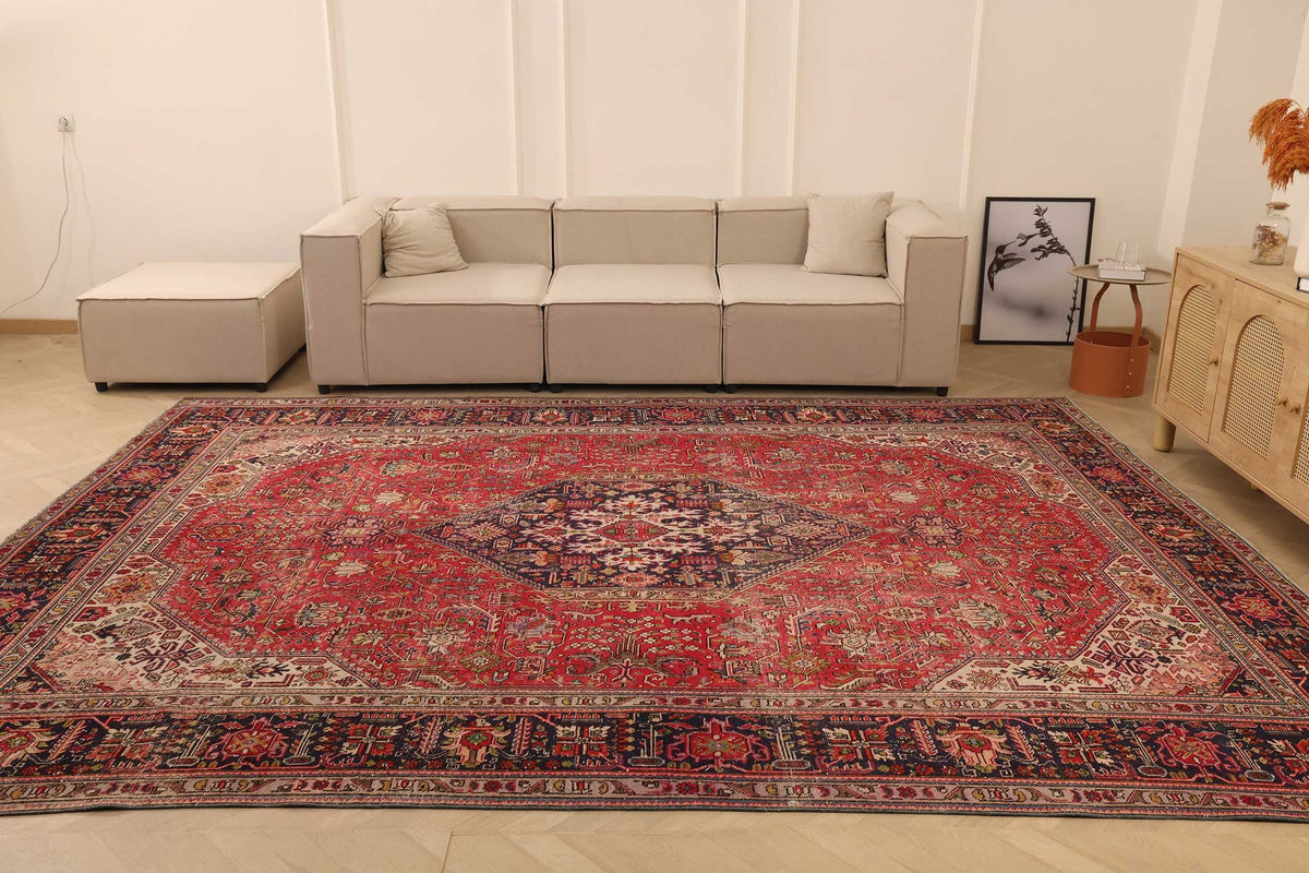 Vintage Southeastern Persian Style Oversize Rug 10x13 ft — Red & Blue Medallion