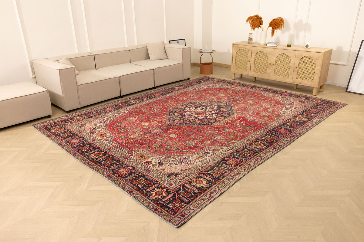 Vintage Southeastern Persian Style Oversize Rug 10x13 ft — Red & Blue Medallion