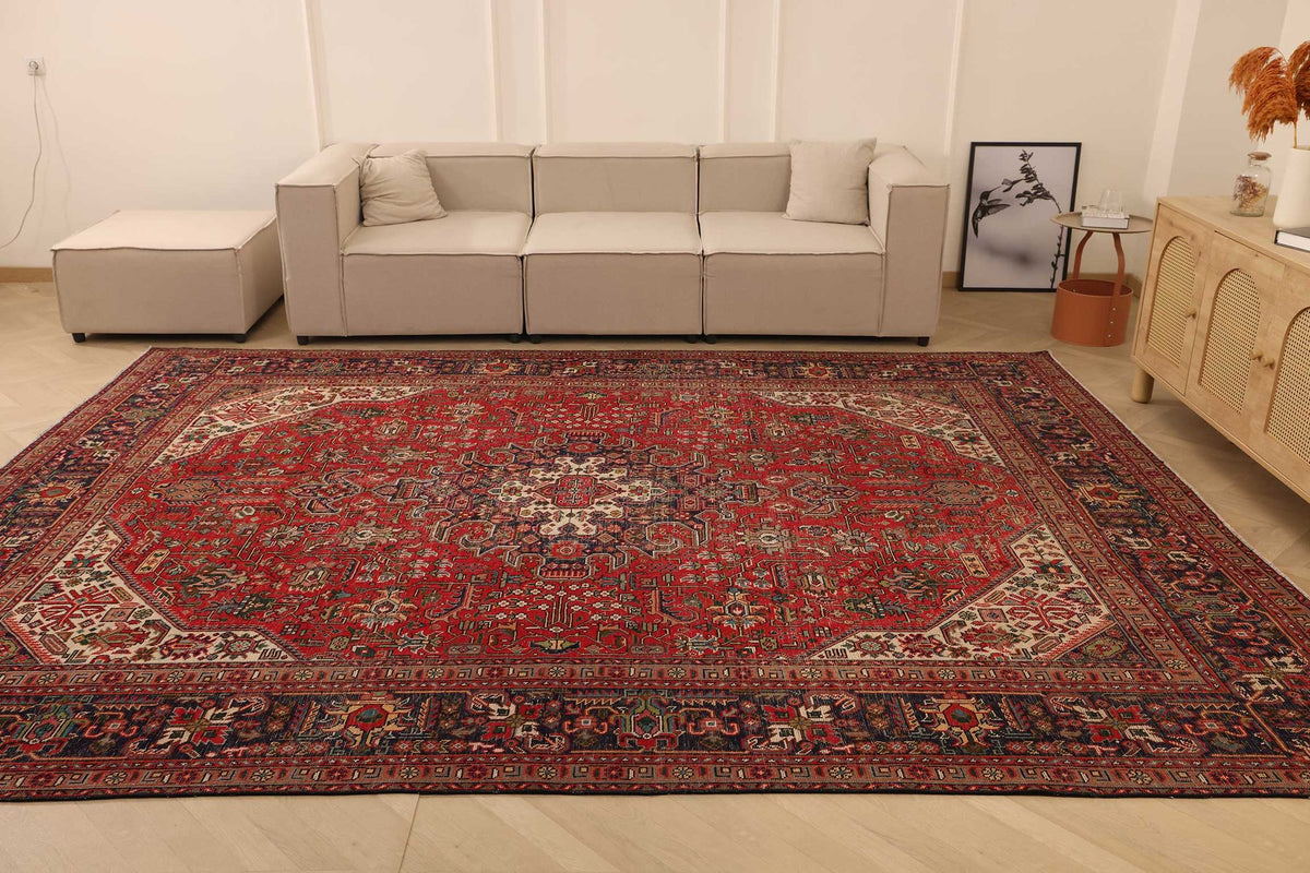 Vintage Southeastern Persian Style Oversize Rug 10x13 ft — Red & Brown Medallion