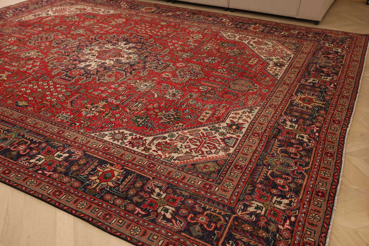 Vintage Southeastern Persian Style Oversize Rug 10x13 ft — Red & Brown Medallion
