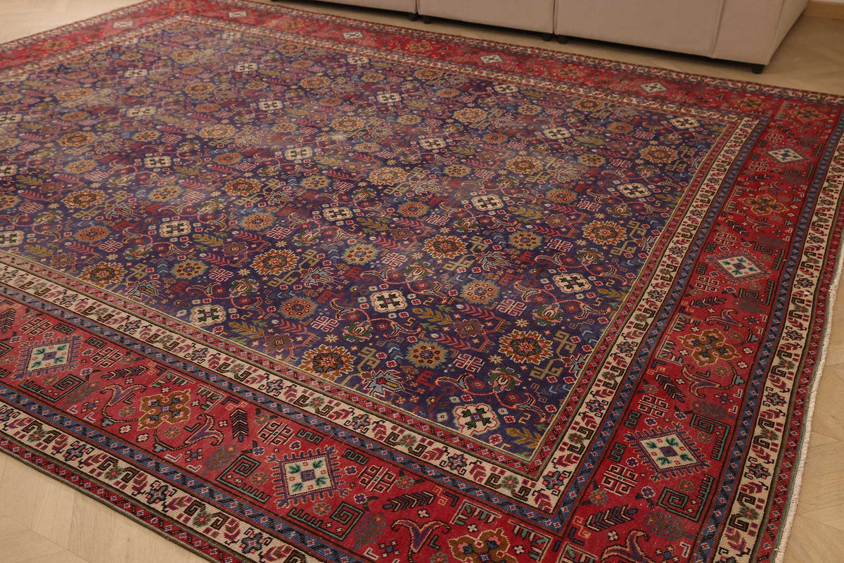 Vintage Southeastern Persian Style Oversize Rug 10x13 ft — Blue & Red Floral
