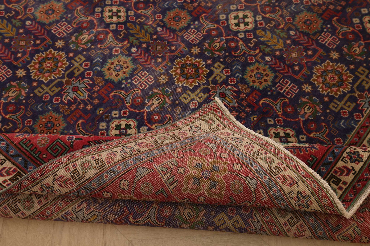Vintage Southeastern Persian Style Oversize Rug 10x13 ft — Blue & Red Floral