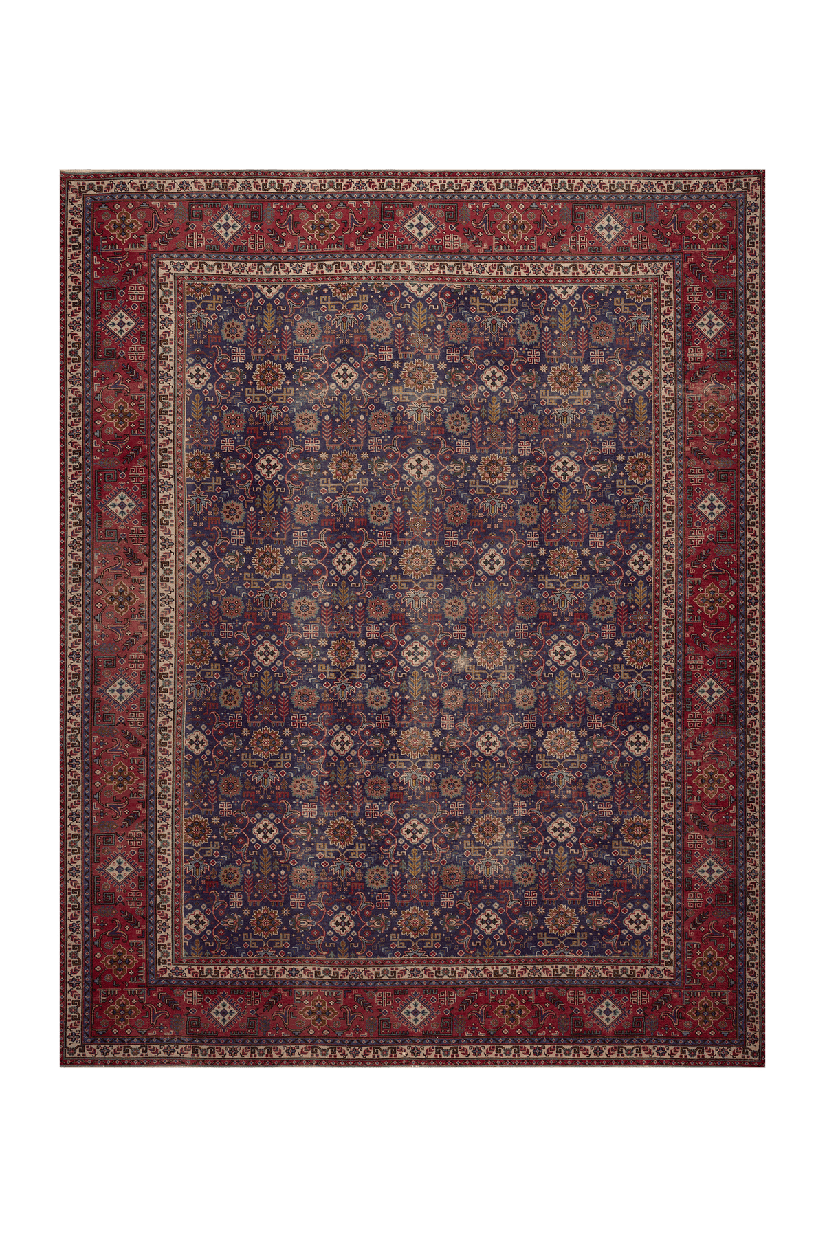 Vintage Southeastern Persian Style Oversize Rug 10x13 ft — Blue & Red Floral